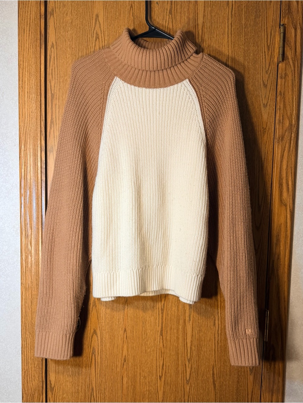 PINK Victoria's Secret Two-Tone Ribbed Turtleneck Sweater - Cream & Camel